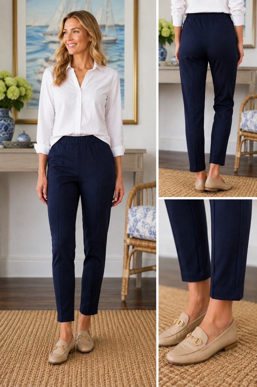Lilly Pulitzer Ponte Knit Pants Women’s M Navy blue Pull On Ankle Stretch Office
